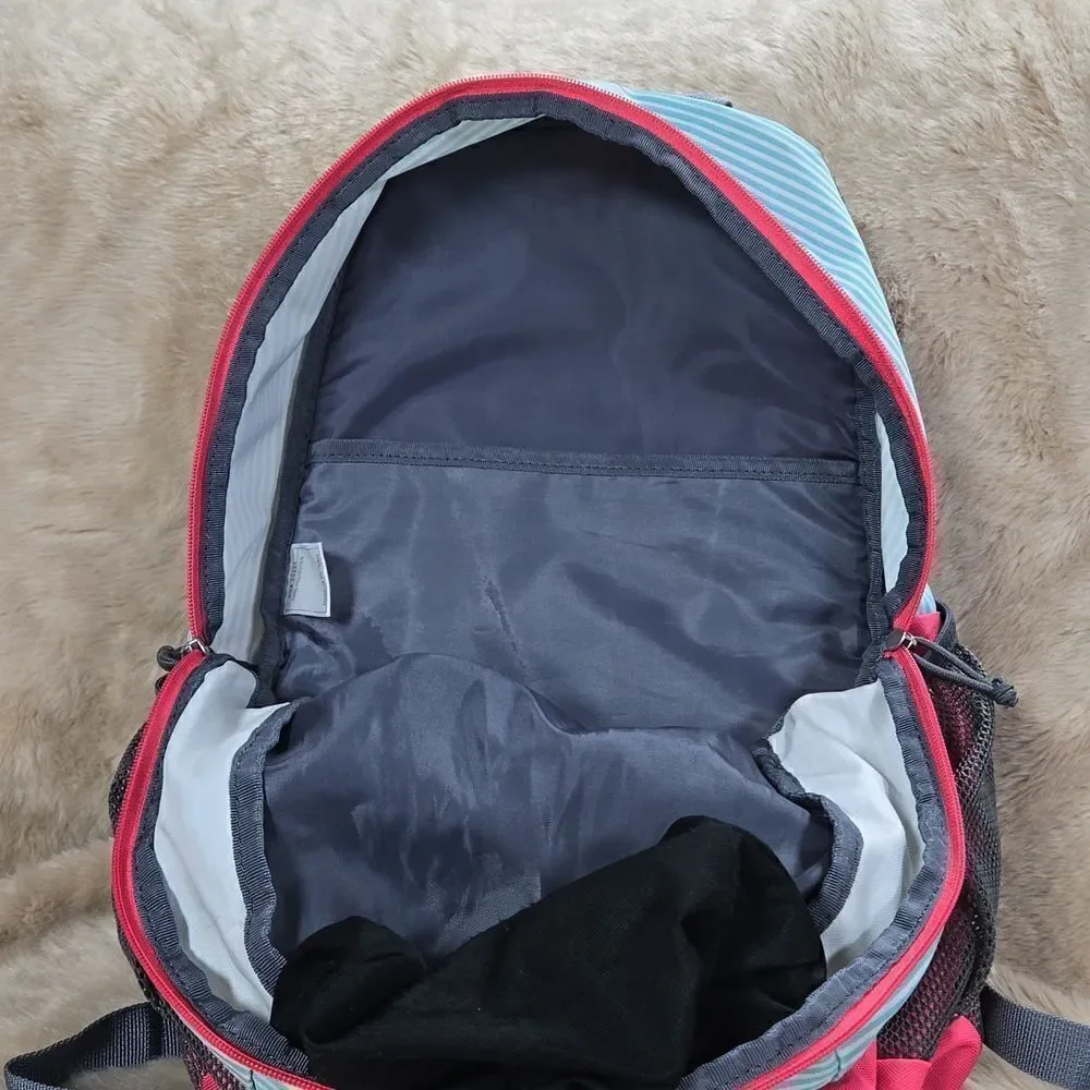 ADIDAS BTS CREATOR TURQUOISE AND WHITE STRIPED WITH PINK TRIM YOUTH BACKPACK